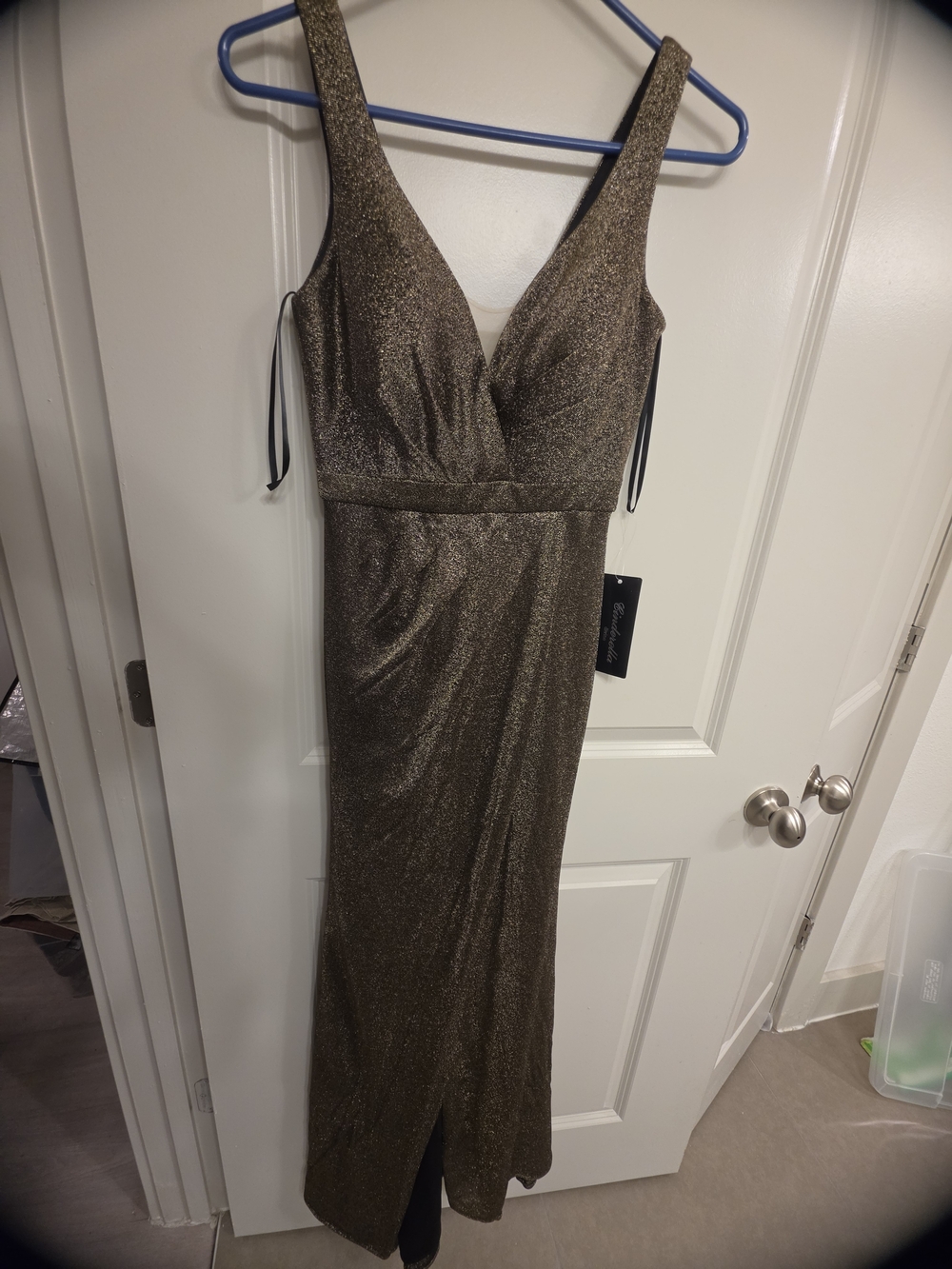 Shimmery Gold/Black V-Neck Prom Dress
